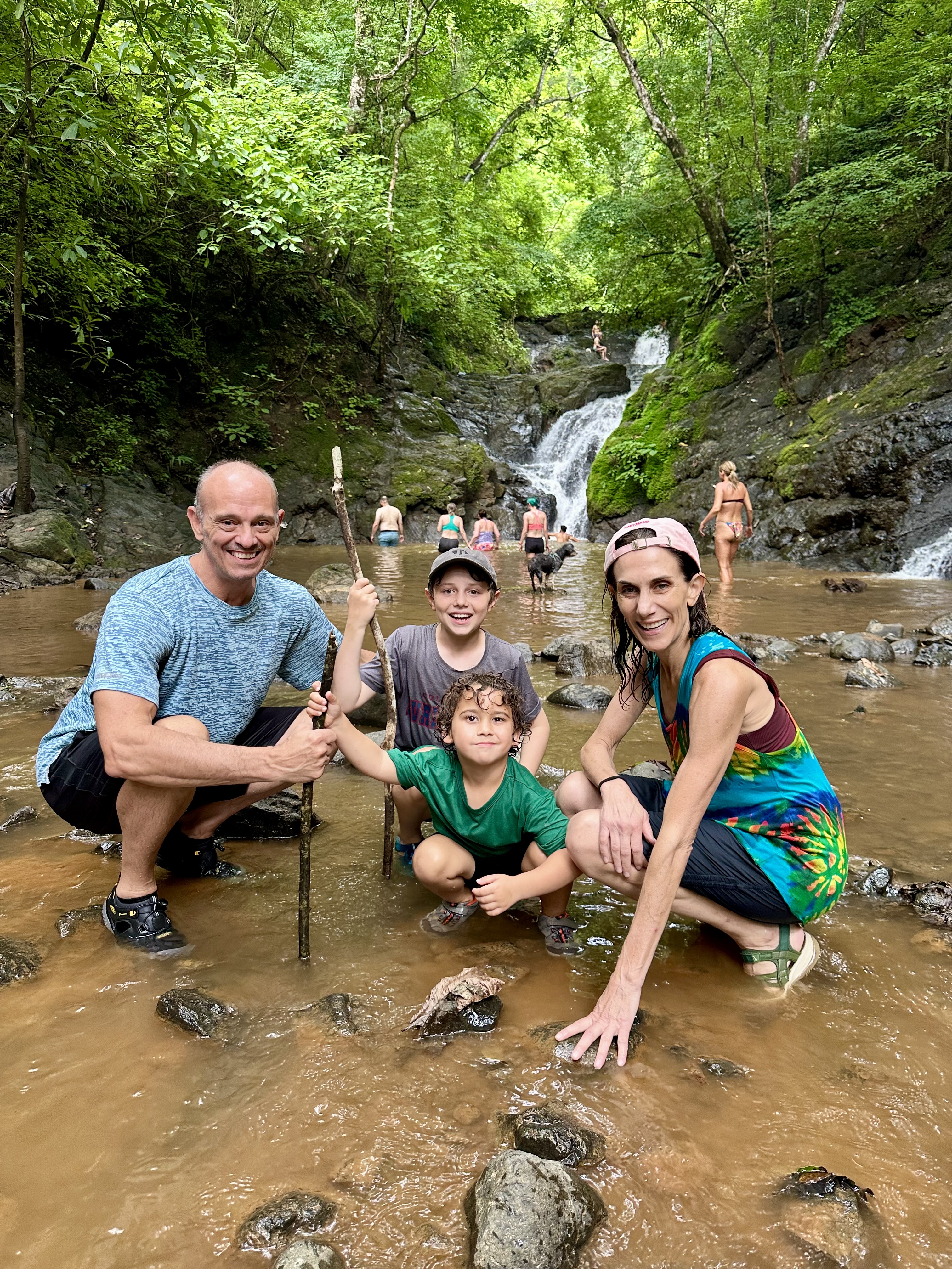Jayne, Bruce, Mateo & Christian at the waterfall