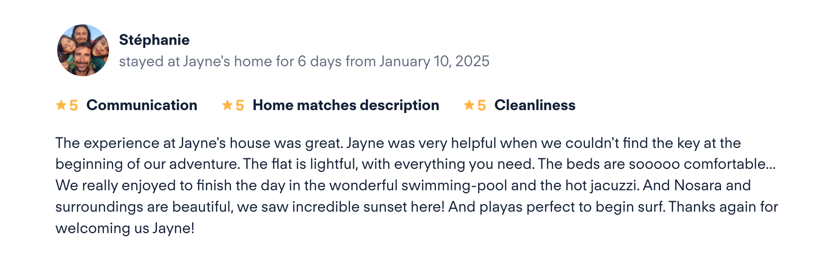 Verified review from Stéphanie for Casa Namaste Nosara